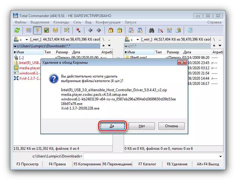 Supprimer définitivement les fichiers pour nettoyer les téléchargements sous Windows 7 via le commandant total