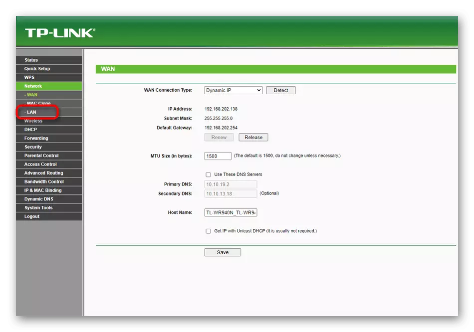 Deschiderea setărilor rețelei locale pentru a schimba adresa la configurarea WDS pe routerele TP-LINK