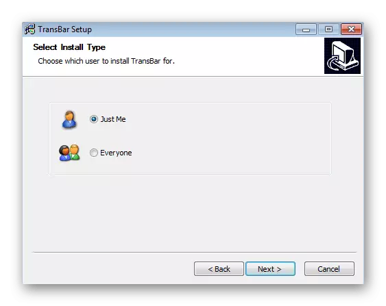 Safidio ny mpampiasa hidirana amin'ny programa Transbar ao amin'ny Windows 7 rehefa mametraka ny fangaraharana
