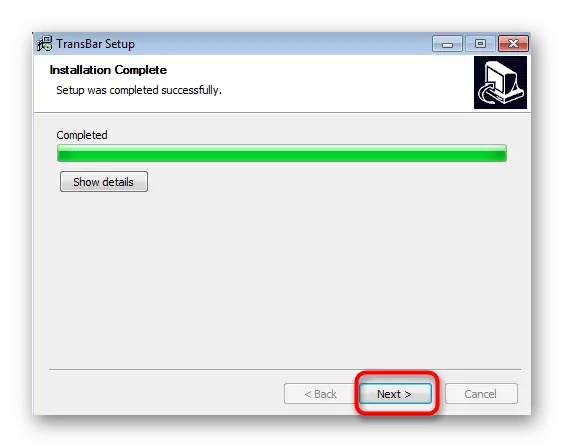 Uspješna instalacija programa Transbar u sustavu Windows 7 za stvaranje transparentnosti zadataka