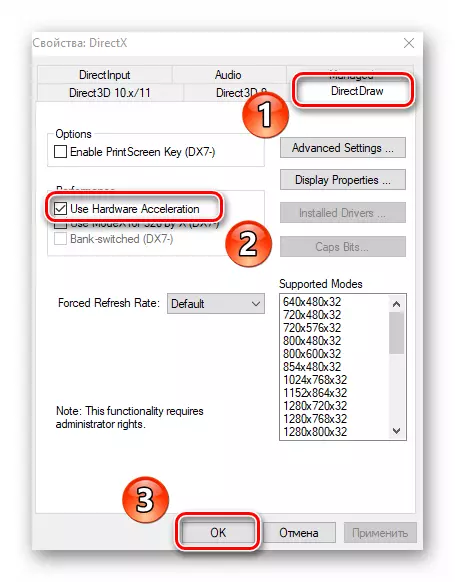 Chuyển đến tab DRECTDRAW của các tiện ích DXCPL và bật tăng tốc phần cứng