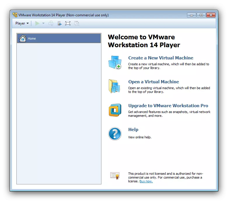 ونڈوز 7 VMware ورکسٹریشن پلیئر کے لئے XP ایمولیٹر کا مرکزی مینو