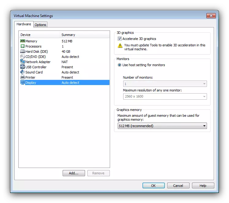 Agordoj de Maŝinoj en XP-emulilo por Windows 7 VMware WorkStation-ludanto