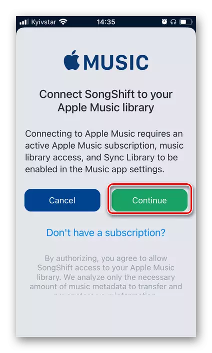 Hubungkan dalam aplikasi lagu Songshift Apple untuk mentransfer musik ke Spotify di iPhone