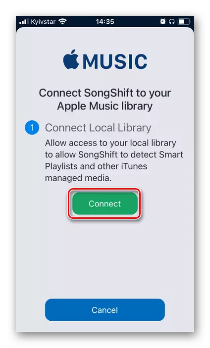 Sambungkan perpustakaan dalam aplikasi Songshift Aplikasi Apple Music Service untuk memindahkan muzik di Spotify pada iPhone