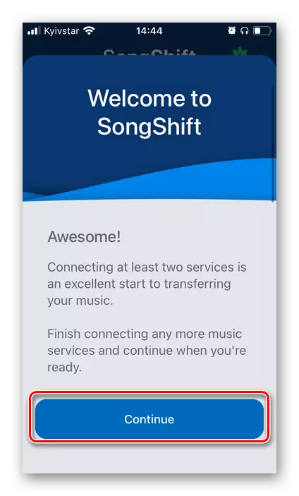 Fortsätt att arbeta med Spotify i Songshift-programmet för att överföra musik från Apple-musik på iPhone
