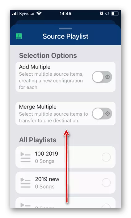 Playlist Recherche dans l'application Songhift pour transférer de la musique de Apple Music à Spotify sur iPhone