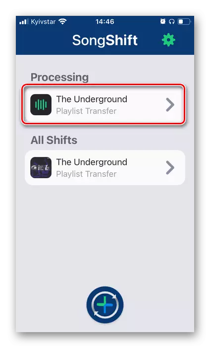 Proses pemindahan senarai main dalam aplikasi Songshift untuk memindahkan muzik dari Apple Music di Spotify pada iPhone