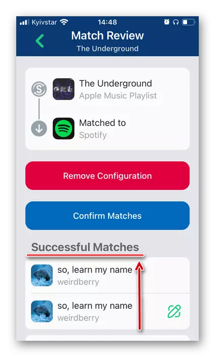Étudier le contenu de la playlist dans l'application Songhift pour transférer de la musique de Apple Music à Spotify sur l'iPhone