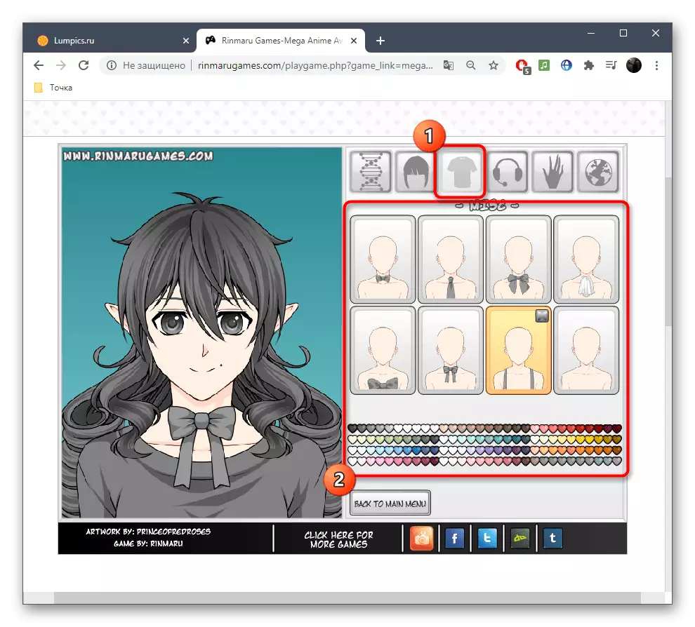 online xidmət RINMARU xarakter anime üçün geyim elementləri seçilməsi