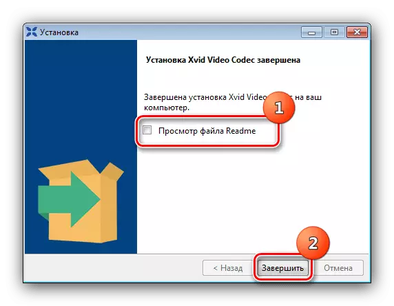 Zakończenie instalacji kodeku XVID do zainstalowania kodeków w systemie Windows 7