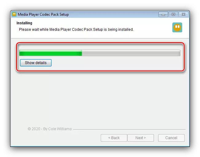 Ang proseso sa pag-instalar sa Player sa Media Player Pack sa pag-instalar alang sa pag-install sa mga codec sa Windows 7