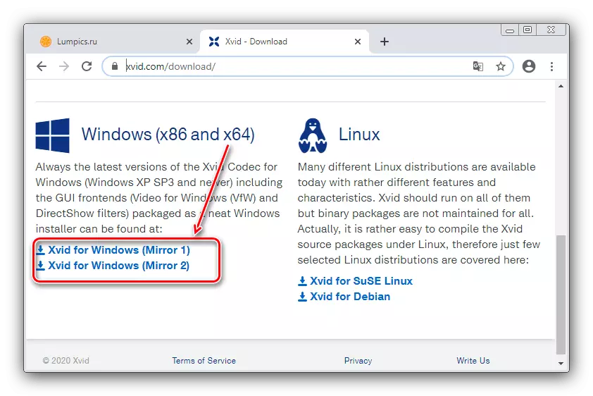 Ξεκινήστε τη λήψη του κωδικοποιητή XVID για να εγκαταστήσετε κωδικοποιητές στα Windows 7