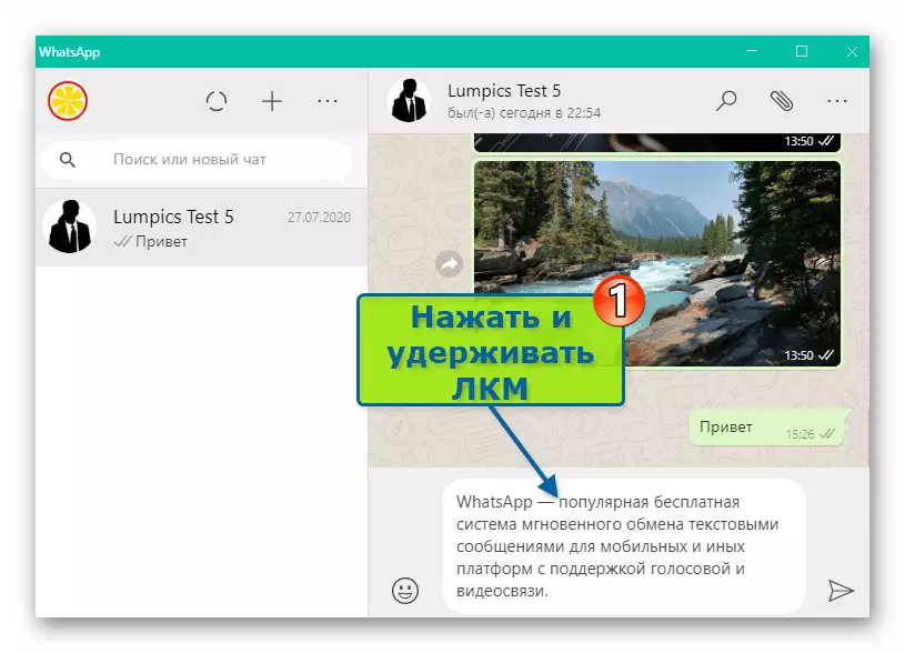 WhatsApp za Windows izabranog teksta miša poruke
