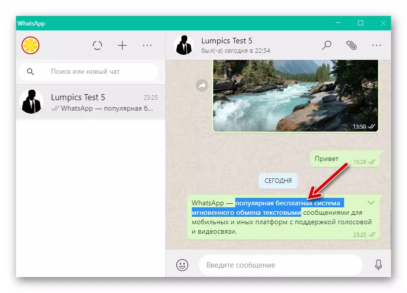 WhatsApp para Windows Selección de texto en el mensaje recibido o enviado