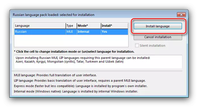 Comece a instalar um pacote para alterar o idioma no Windows 7 através do Vistalizator