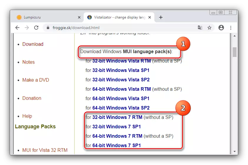 Unduh bungkus basa tambahan pikeun ngarobih basa dina Windows 7 ku Vistalizator