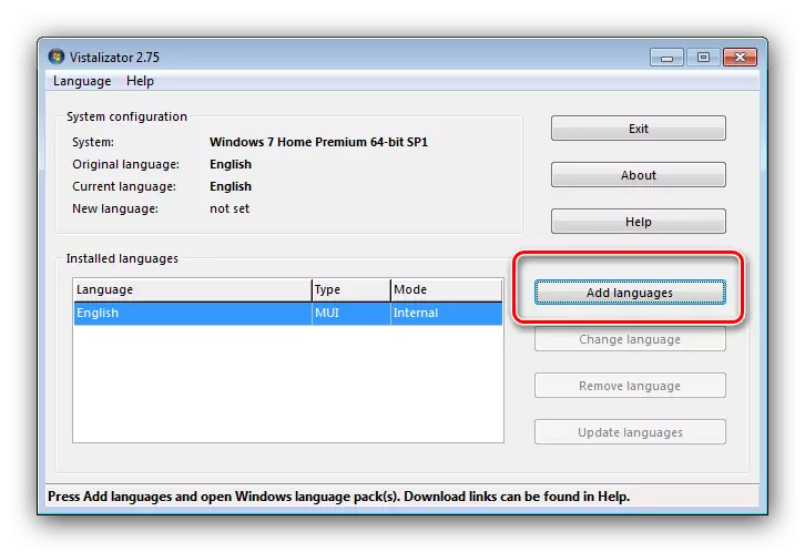 Սկսեք օգտակարությամբ `Windows 7-ում լեզուն փոխելու համար Vistalizator- ի միջոցով