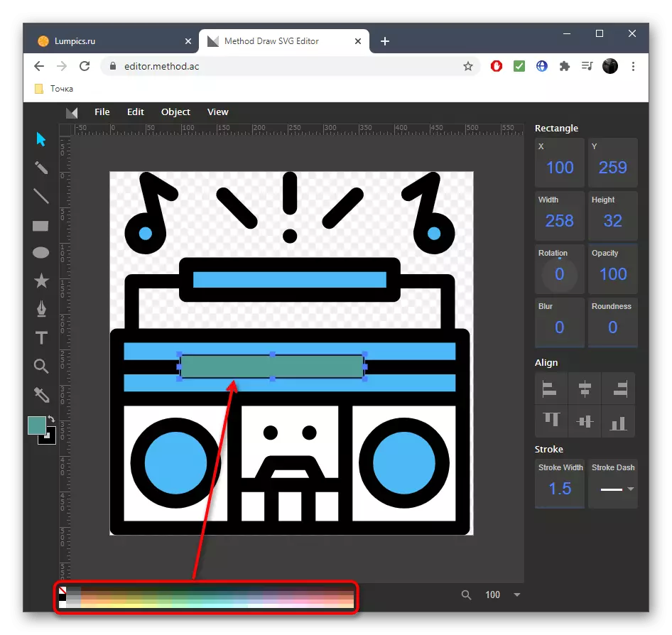 Schimbarea instrumentului color când editați SVG prin metoda serviciului online