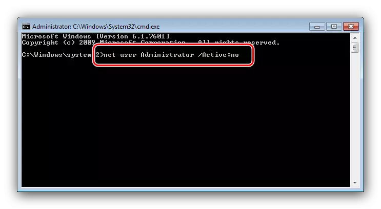 Digite um comando para desativar o administrador no Windows 7 através da linha de comando