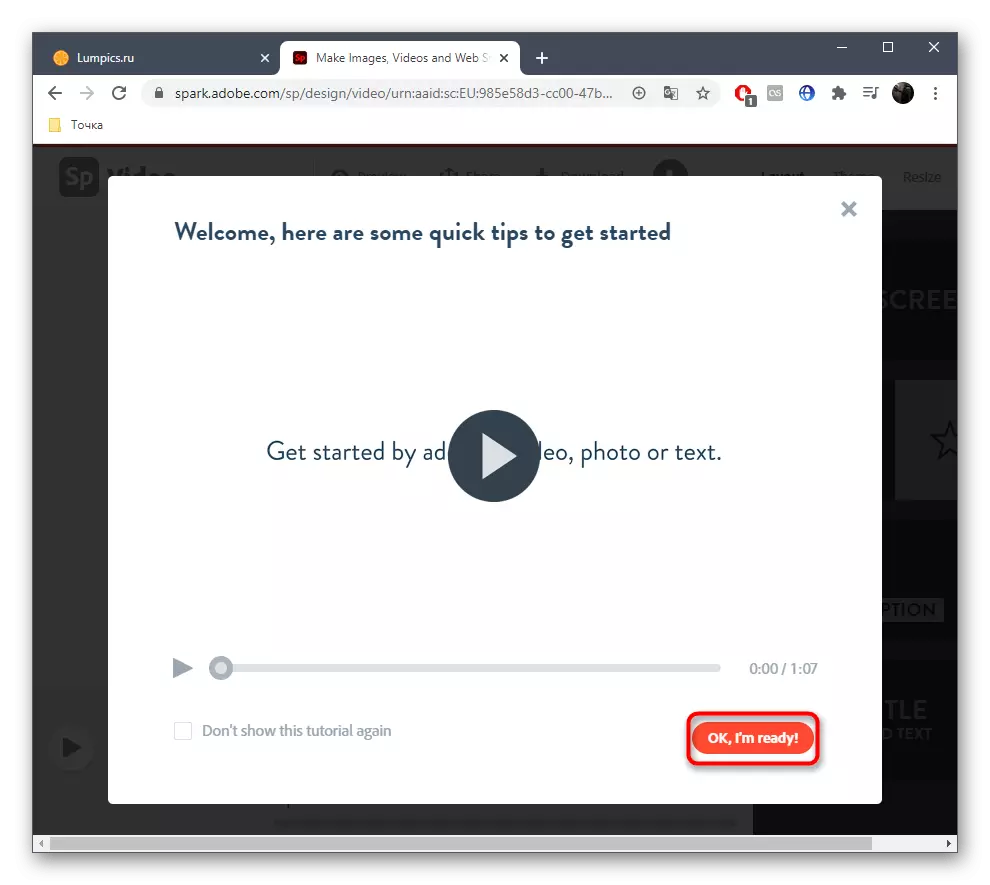 Sani da umarnin kafin ƙirƙirar wata clip via da Adobe Spark online sabis