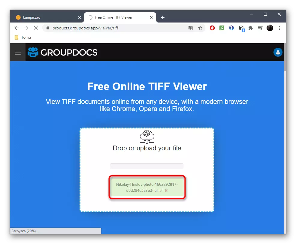 Proceso de carga de imágenes para abrir un servicio de GroupDocs en línea