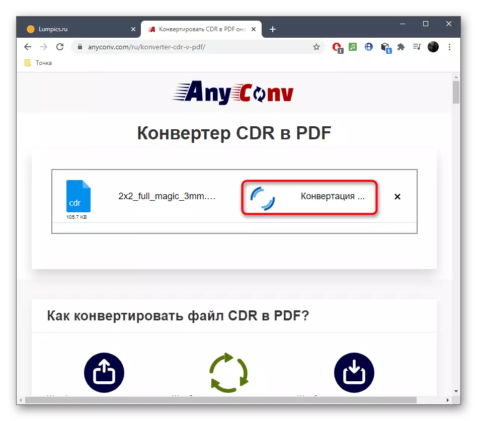 Prosés ngarobah payil CDR dina PDF via Online Service AnyConv