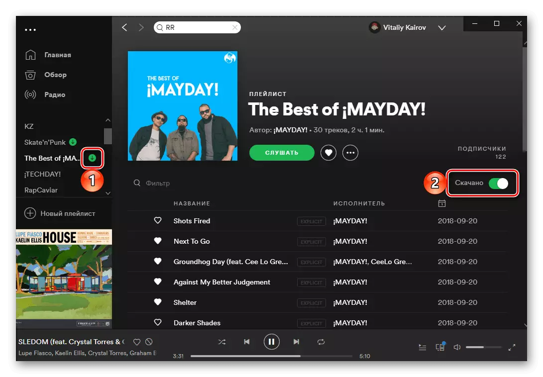 The result of a successful playing of the playlist with tracks with Spotify on PC