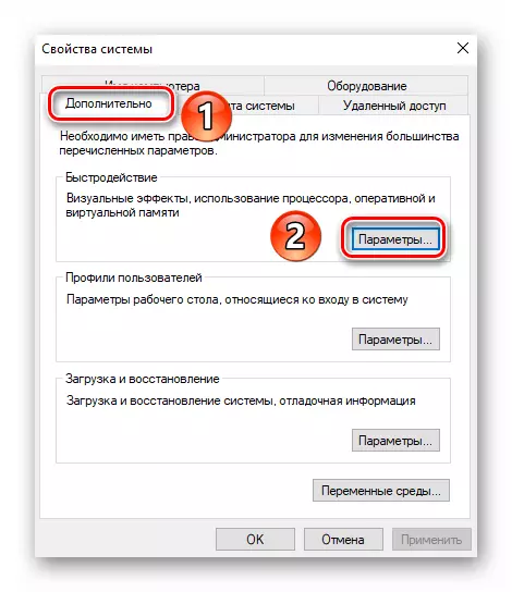 Pressionar as configurações de desempenho do botão na janela Opções do Windows 10