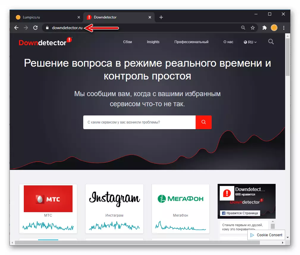 Situs Web WhatsApp kanggo mriksa kinerja layanan kasebut - downdetector.ru