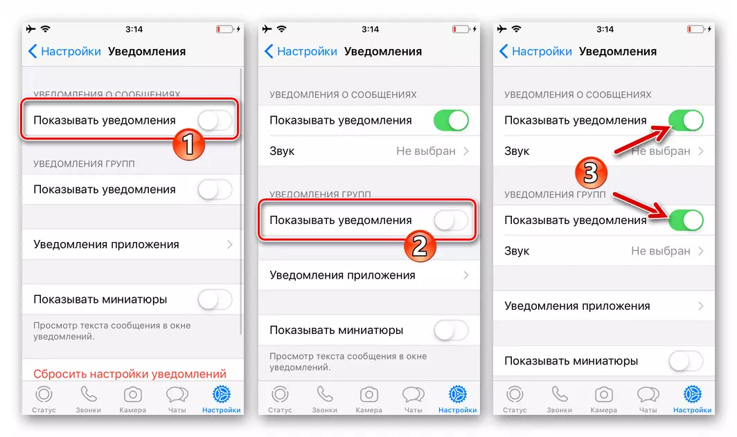 اختیارات کے iOS کی چالو کرنے کے لئے WhatsApp رسول کی ترتیبات میں اطلاعات دکھاتا ہے
