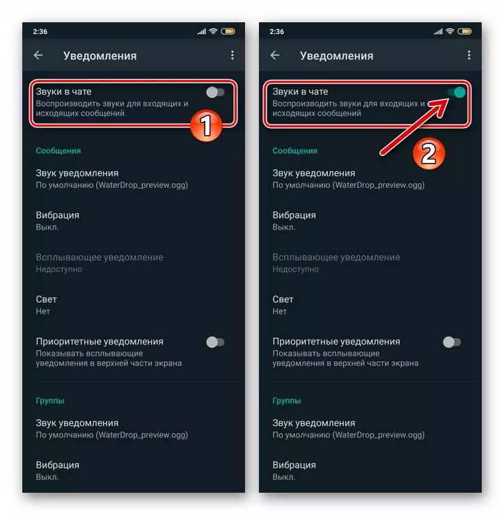 WhatsApp pre Android - aktivácia zvukov v rozhovore v nastaveniach nastavení notifikácie Messenger