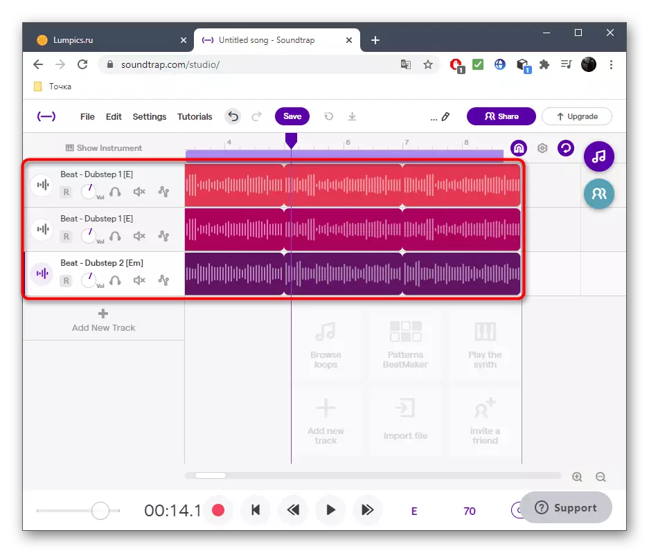 Emplacement de la boucle lors de la création d'une piste de style Dubstep via le service Soundtrap en ligne