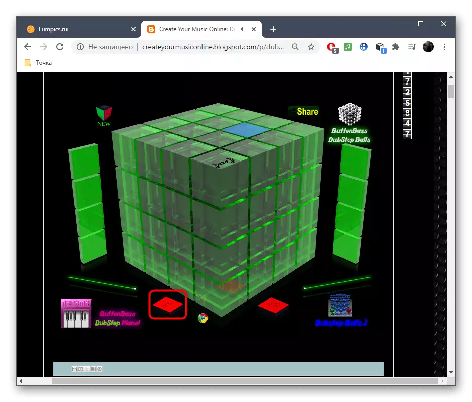 Sincronización de bloques individuales al jugar a través del servicio en línea de Dubstep Cube