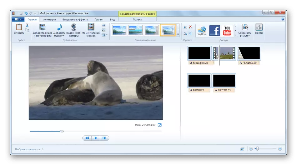 Exteriorul software-ului de studiu Windows Live Film
