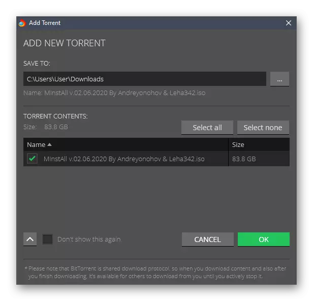 開始下載Torrent文件，而通過火炬瀏覽器進行Torrent