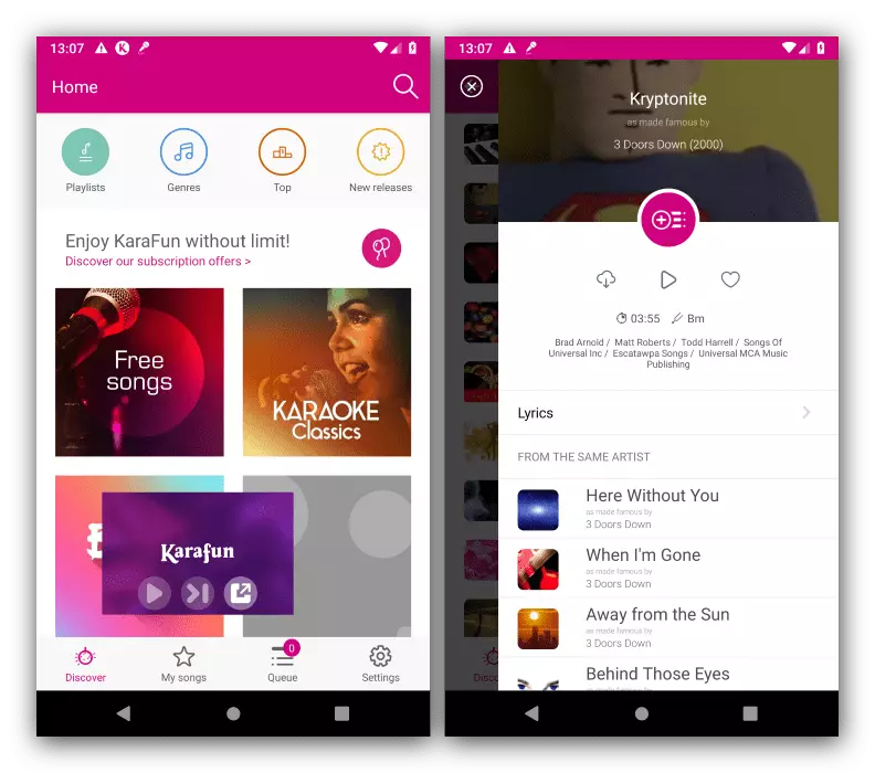 Aparencia e características na aplicación para Karaoke en Android Karafun
