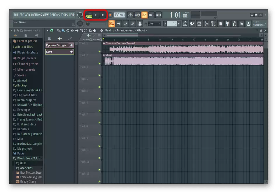 Musiikin toistaminen pellin aikana FL Studion ohjelman kautta