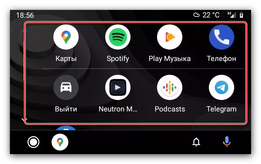 Vanjski dio glavnog zaslona na glavi uređaja za korištenje Android Auto