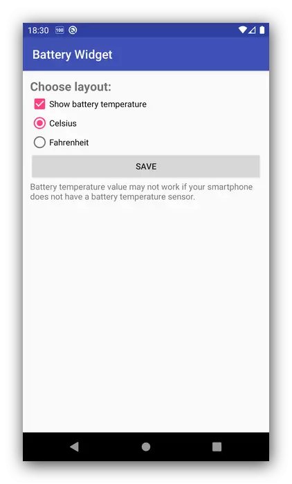Nuna zaɓuɓɓuka a Baturi Widgets aikace-aikace for Android Batterie Widget