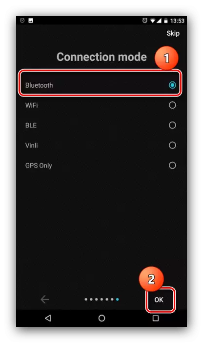 Inardoc aracılığıyla Android'de ELM327'yi kullanmak için bağlantı modunu seçin.