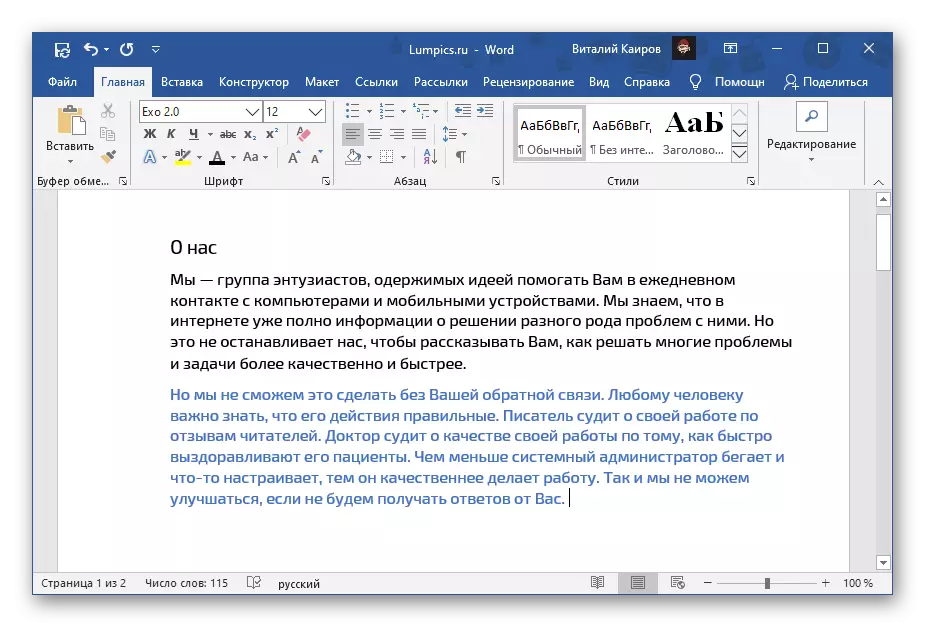 Barva vybraného textu se změní v aplikaci Microsoft Word