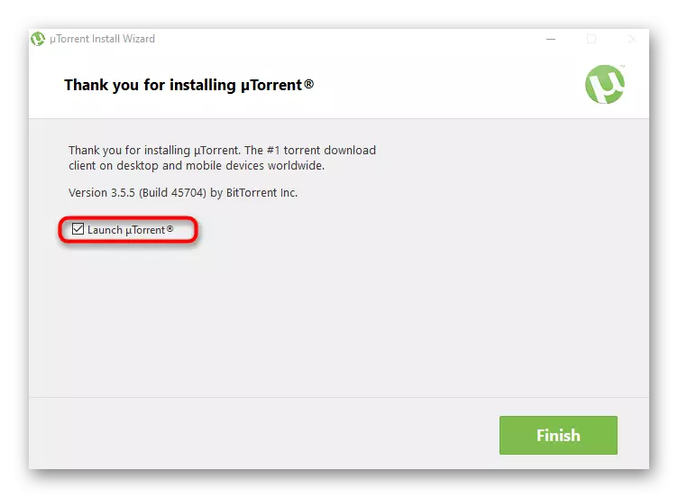 Start af uTorrent-klienten til Windows 10 efter installationen