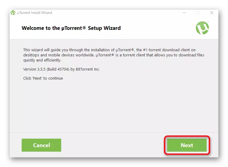 Il primo passo di installare il client uTorrent per Windows 10 dopo il download dal sito ufficiale
