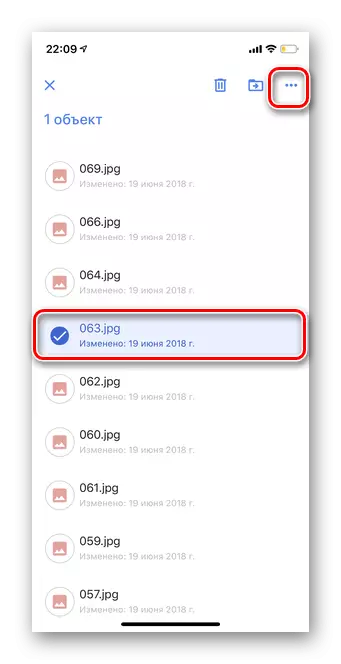 Zgjidhni një skedar për para-pastrim në versionin celular të iOS Google Disc