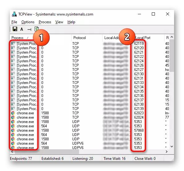 Zobrazenie otvorených portov prostredníctvom programu TCPView v systéme Windows 10