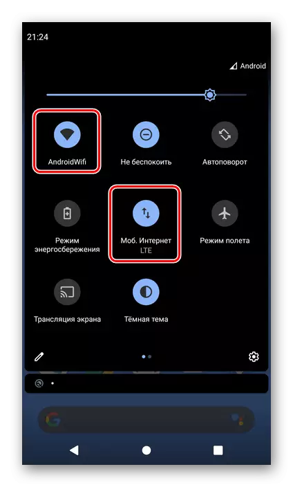 Disabling Wi-Fi and Mobile Internet in the Control Panel on the Smartphone with Android