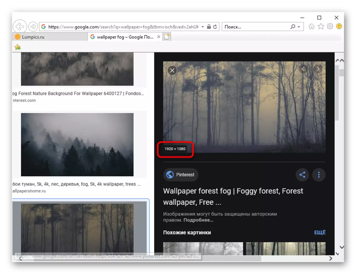 Afficher la taille de l'image pour installer l'arrière-plan de bureau dans le navigateur Internet Explorer