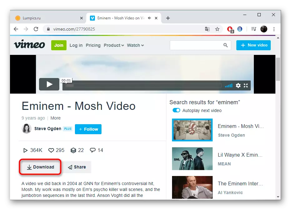 Przycisk do pobierania wideo z Vimeo za pomocą wbudowanej funkcji