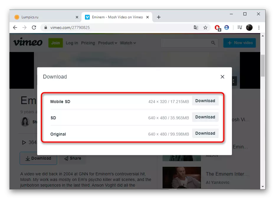 Quality selection for downloading video from Vimeo using built-in function
